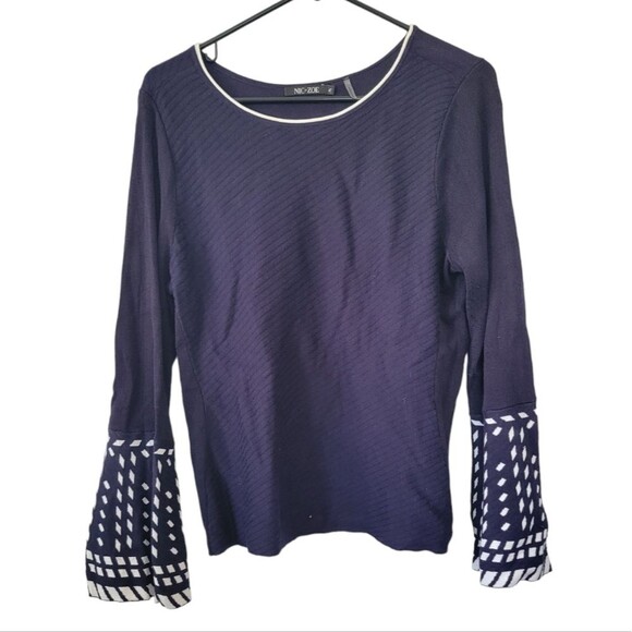 Nic + Zoe Falling Star Bell Sleeve Sweater Navy & White Size Petite Large - Picture 1 of 6